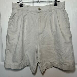 Columbia Sportswear Womens Vintage Linen Blend Pleated Golf Shorts Size 12 Beige